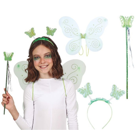 ZIELONY ZESTAW WRÓŻKI SKRZYDEŁKA OPASKA RÓŻDŻKA 