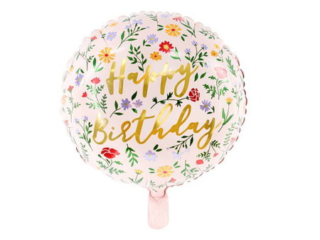 BALON FOLIOWY 35CM HAPPY BIRTHDAY KWIATY