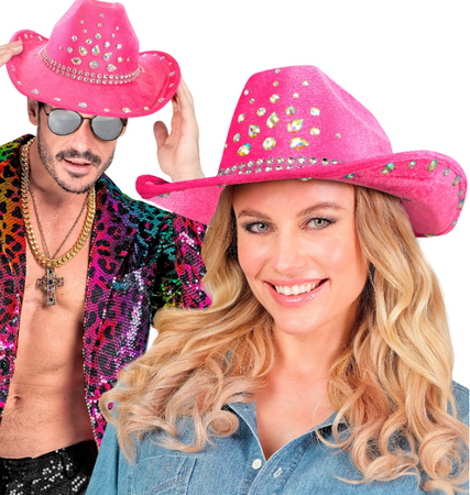 KAPELUSZ KOWBOJSKI RÓŻOWY Z DIAMENTAMI