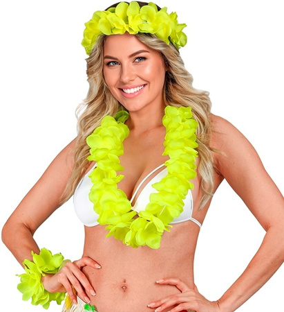 ZESTAW HAWAJSKI ŻÓŁTY NEON NASZYJNIK WIANEK BRANSOLETKA  