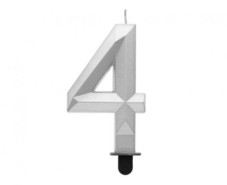 ŚWIECZKA CYFRA 4 DIAMENT METALIK SREBRNY 7,6 CM