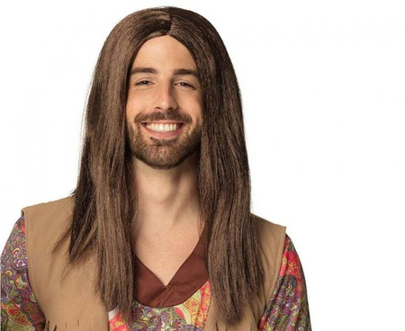 Peruka brązowa męska John, długie włosy hipisa 