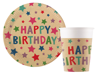 ZESTAW KUBECZKI+TALERZYKI HAPPY BIRTHDAY