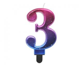 ŚWIECZKA URODZINOWA CYFRA 3 KOSMOS OMBRE 8 CM
