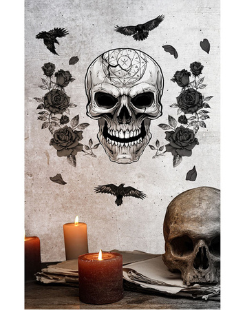 DEKORACJA NA ŚCIANĘ CZASZKA Z RÓŻAMI 