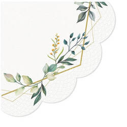 SERWETKI PAPIEROWE OKRĄGŁE ZIELONE LIŚCIE ZŁOTO 32 CM 12 SZT