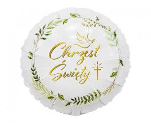 BALON FOLIOWY OKRĄGŁY CHRZEST KRZYŻ GOŁĄB 18 CALI