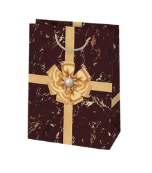 TORBA PREZENTOWA KOKARDA BRĄZOWO-ZŁOTA 34,5X48X13 CM