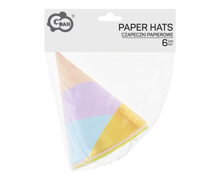 CZAPECZKI PAPIEROWE PASTELOWE 6 SZT URODZINOWE 