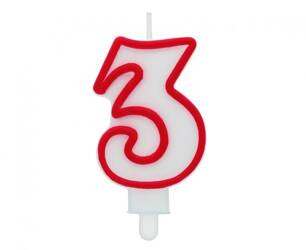 ŚWIECZKA CYFERKA 3 CZERWONY KONTUR 7 CM