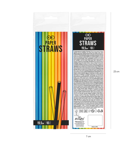 SŁOMKI PAPIEROWE KOLOROWE 10 SZTUK
