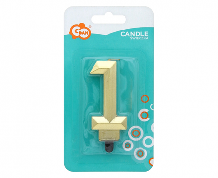 ŚWIECZKA CYFRA 1 DIAMENT METALIK ZŁOTY 7.6 CM