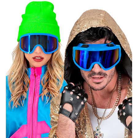 Gogle narciarskie niebieskie neonowe lata 80 apres ski party