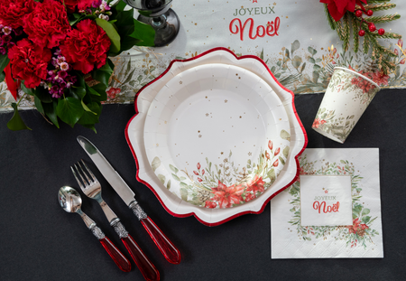 TALERZYKI PAPIEROWE ZIMOWE KWIATY 23 CM 10 SZT