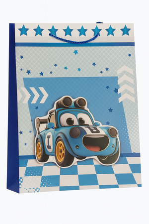 TOREBKA PREZENTOWA SŁODKI SAMOCHODZIK NIEBIESKA 31 X 40 X 12 CM