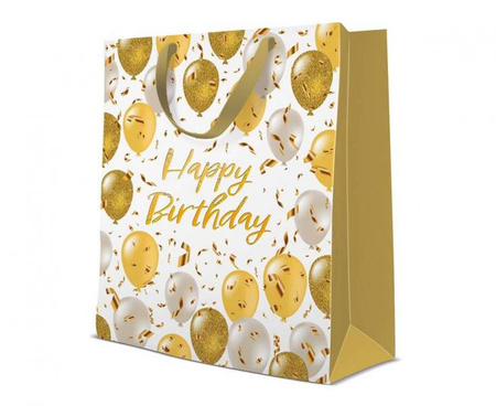 TORBA PREZENTOWA HAPPY BIRTHDAY ZŁOTE BALONY 26,5X13X33,5 CM