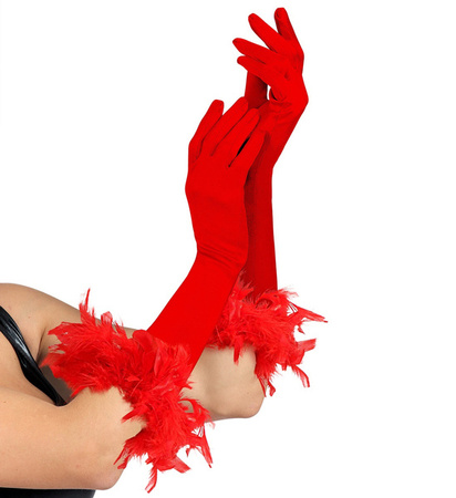 RĘKAWICZKI CZERWONE Z PIÓRAMI