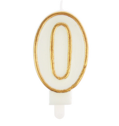 ŚWIECZKA URODZINOWA BIAŁA OBWÓDKA ZŁOTA CYFRA 0