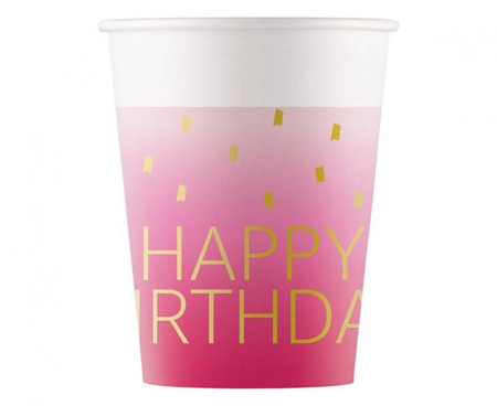 ZESTAW HAPPY BIRTHDAY RÓŻOWY TALERZYKI+KUBECZKI+SERWETKI
