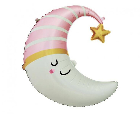 BALON FOLIOWY KSIĘŻYC Z RÓŻOWĄ CZAPECZKĄ 56X68CM 