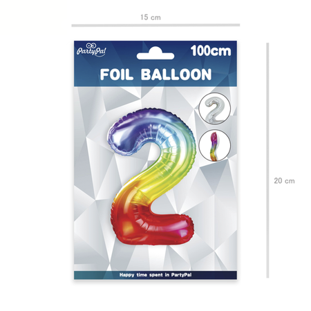 BALON FOLIOWY CYFRA 2 TĘCZOWY