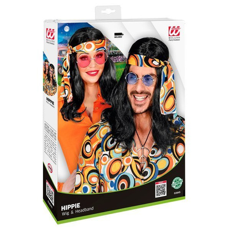 Nera "PARRUCCA ANNI 70 DISCO FEVER CON FASCIA" in scatola