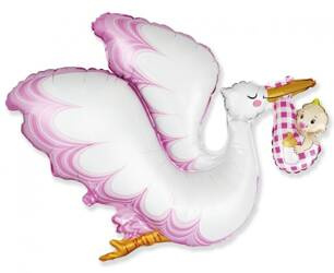 BALON FOLIOWY BOCIAN BABY GIRL 80 X 96 CM