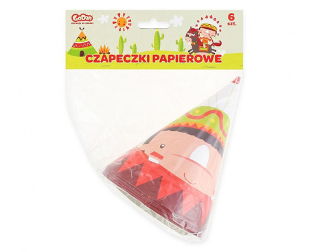 CZAPECZKI PAPIEROWE INDIAŃSKIE 6 SZT URODZINY
