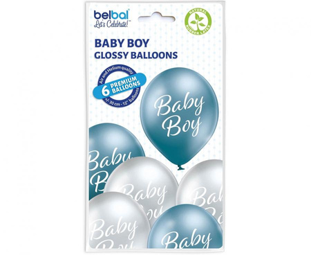 Balony lateksowe D11 Baby Boy 1C2S 6 szt 30 cm baby shower chłopca chłopiec