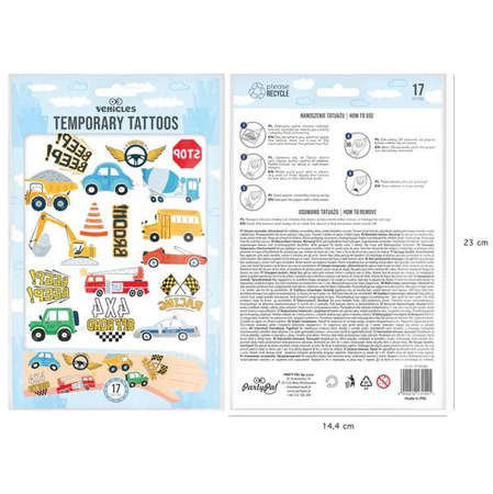 TATUAŻE ZMYWALNE AUTA 17 SZT.