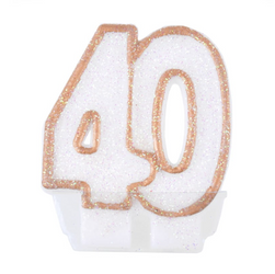 ŚWIECZKA URODZINOWA BIAŁA CYFRA 40 ZŁOTA OBDWÓDKA