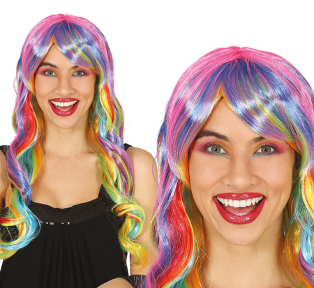 PERUKA DŁUGIE WŁOSY Z GRZYWKĄ MULTIKOLOR