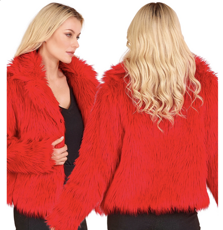 FUTRO DAMSKIE CZERWONE Z PLUSZU RETRO