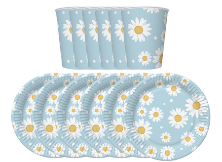 ZESTAW STOKROTKI TALERZYKI+KUBECZKI BŁĘKITNE