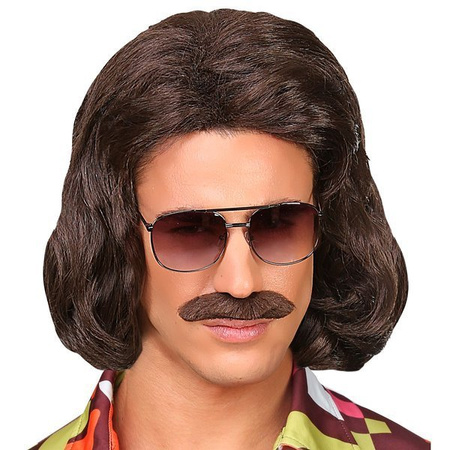 PERUKA Z WĄSAMI DISCO BRĄZ