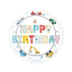 BALON FOLIOWY HAPPY BIRTHDAY AUTA 45 CM