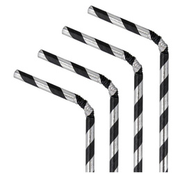 SŁOMKI PAPIEROWE PASKI CZARNO SREBRNE 10 SZT