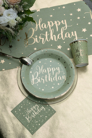 ZESTAW URODZINY GWIAZDKI OLIWKOWY TALERZYKI+KUBECZKI