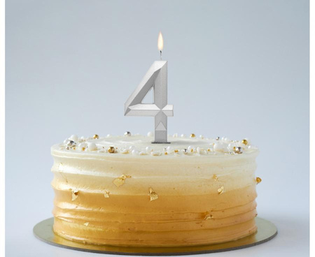 ŚWIECZKA CYFRA 4 DIAMENT METALIK SREBRNY 7,6 CM