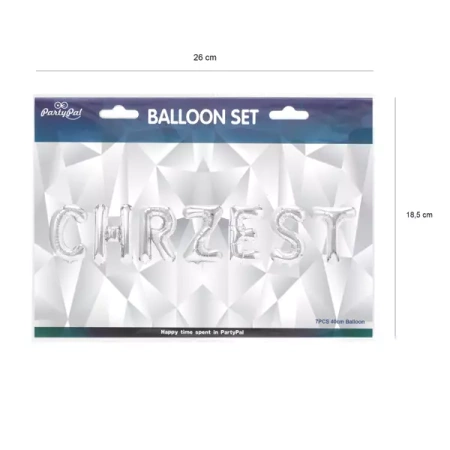 BALON FOLIOWY NAPIS CHRZEST SREBRNY 40CM