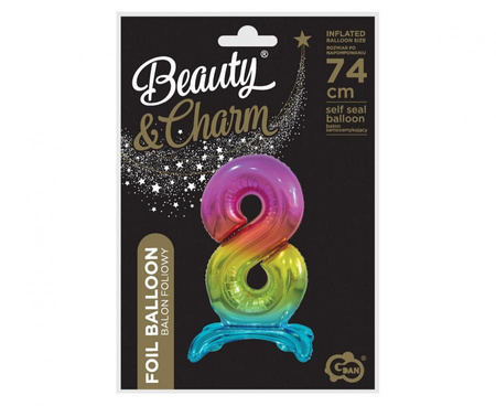 BALON FOLIOWY STOJĄCY 74 CM CYFRA 8 TĘCZA
