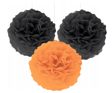 ZESTAW POMPONÓW: 1 x POMARAŃCZOWY + 2 x CZARNY 