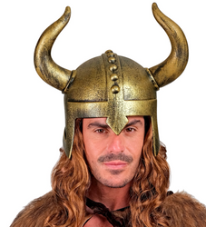 HEŁM WIKINGA ZŁOTY Z ROGAMI DLA DOROSŁYCH