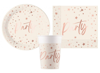 ZESTAW ROSE GOLD PARTY TALERZYKI+KUBECZKI+SERWETKI