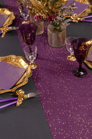 BIEŻNIK AKSAMITNY FIOLETOWO-ZŁOTY 26 X 250 CM