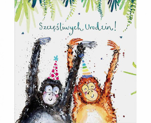 KARTA URODZINOWA 15 X 15 CM MAŁPKI