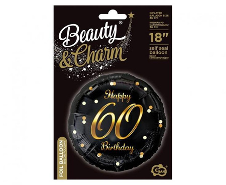 BALON FOLIOWY HAPPY 60 BIRTHDAY CZARNO-ZŁOTY 45 CM