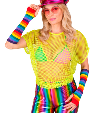 RĘKAWICZKI TĘCZOWE DŁUGIE BEZ PALCÓW 33 CM