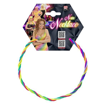 NASZYJNIK NEONOWY PLECIONY TĘCZA DISCO 