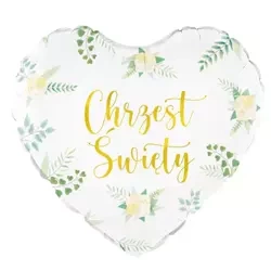 BALON FOLIOWY BIAŁY SERCE CHRZEST ŚWIĘTY 45 cm